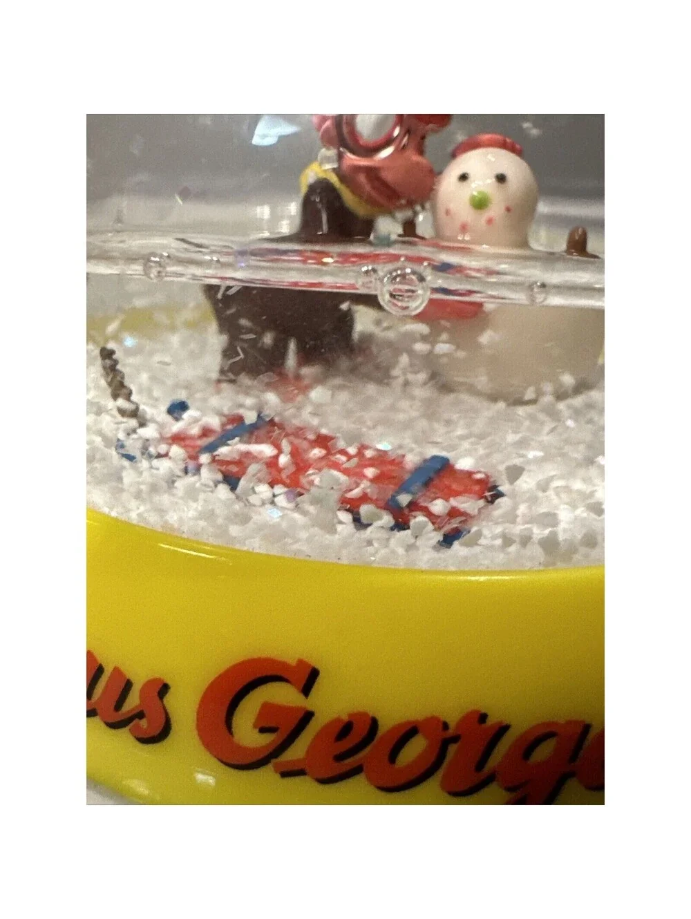 2006 Curious George Retro Plastic Christmas Snow Globe Universal Studios Holiday